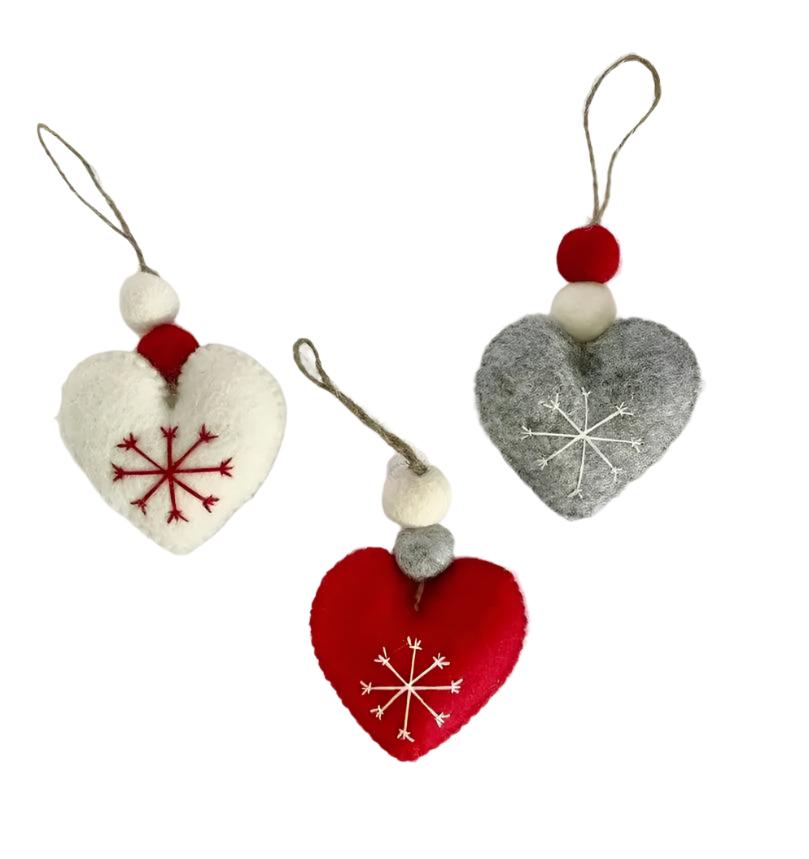 Felted Wool Ornaments from The Winding Road - Hearts