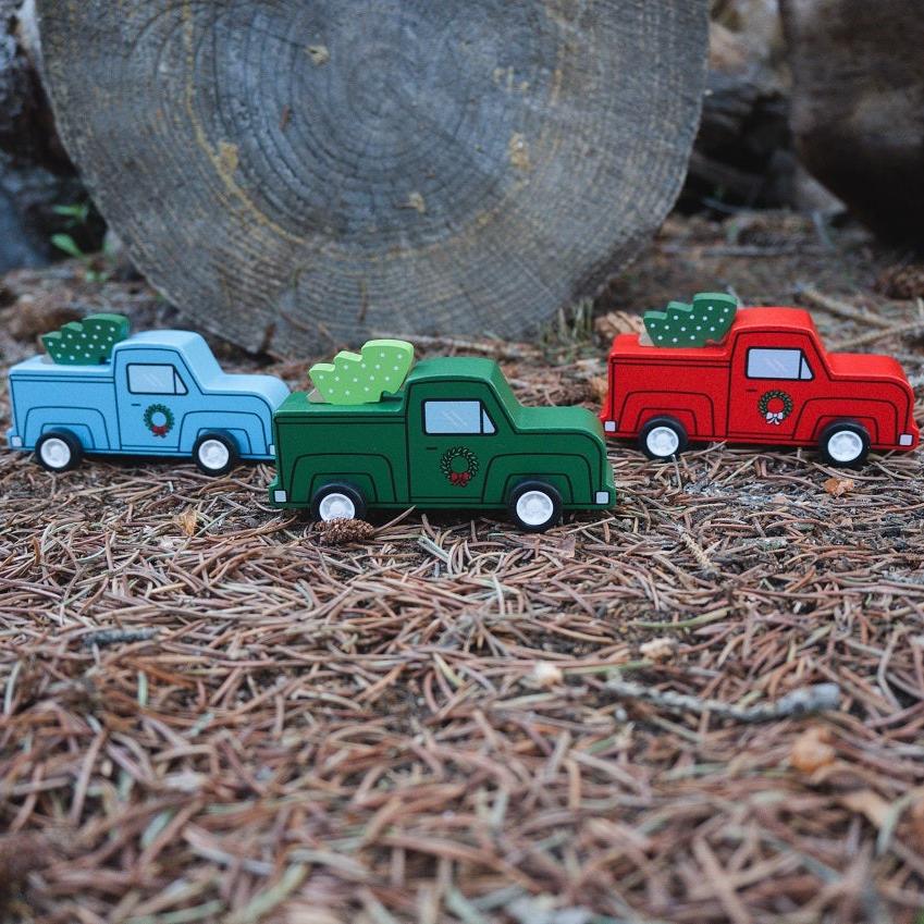 Pull-Back Retro Trucks with Christmas Trees