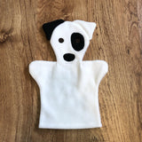 Fleece Hand Puppet - White w/ Black Dog