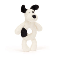 JellyCat Bashful Black & Cream Rufferty Puppy Ring Rattle