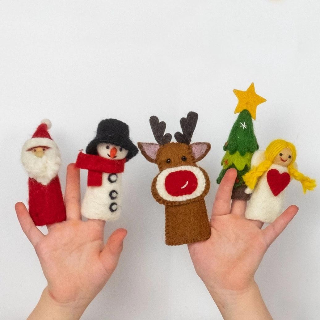 Christmas Felted Wool Finger Puppets from The Winding Road