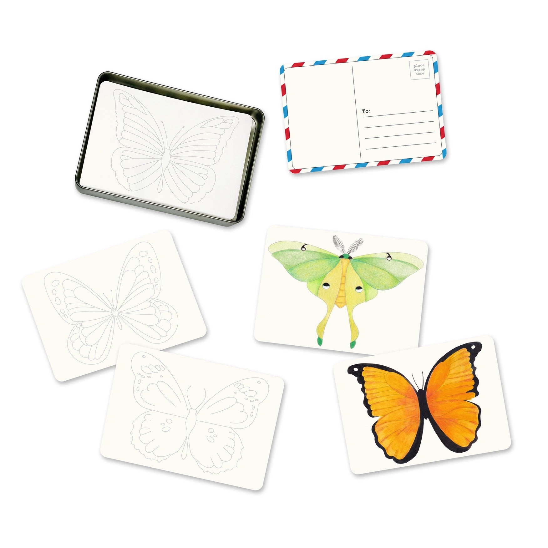 Elsewhere Unplug Coloring Postcards - Butterflies & Moths