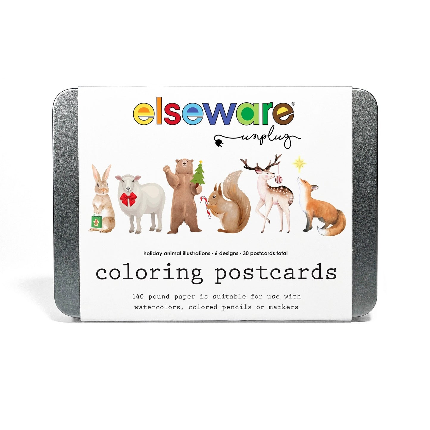 Elsewhere Unplug Coloring Postcards - Holiday Animals