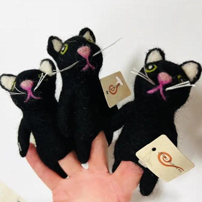 Felted Wool Finger Puppets from The Winding Road - Black Cat