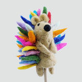 Felted Wool Finger Puppet - Hedgehog (Rainbow)