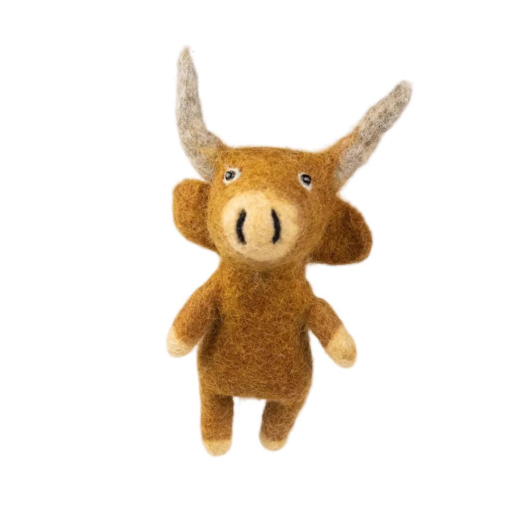 Felted Wool Finger Puppet - Highland Cow