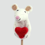 Felted Wool Finger Puppet - Mouse w/ Heart