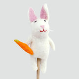 Felted Wool Finger Puppet - Rabbit w/ Carrot