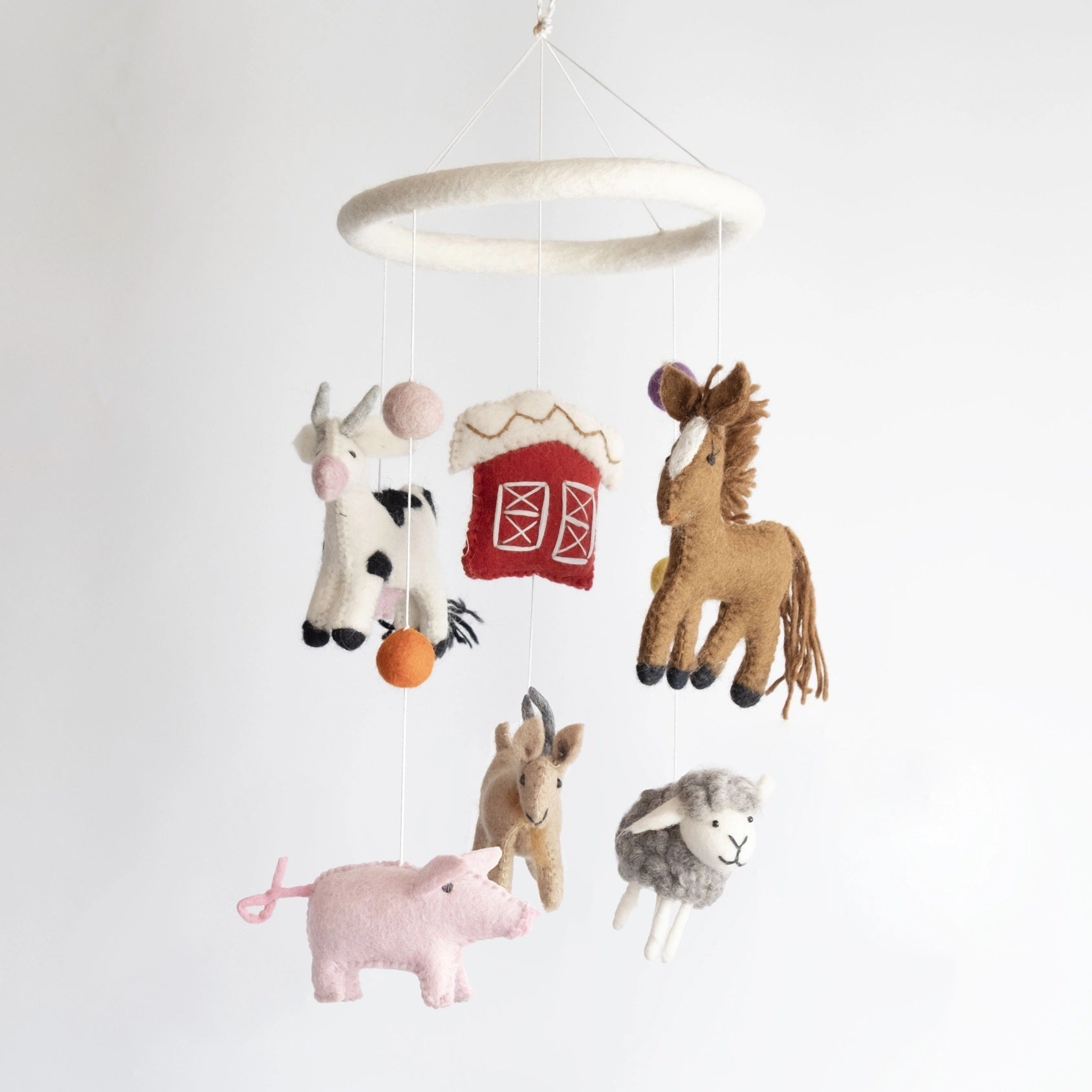 Felted Wool Mobiles from The Winding Road - Farm Animals w/  Red Barn