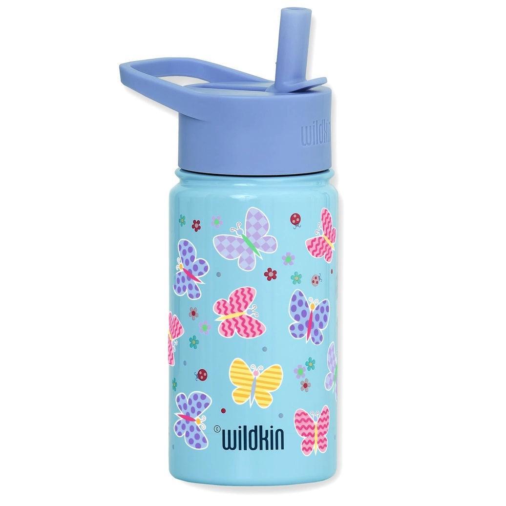 Insulated 14 oz Stainless Steel Water Bottle w/ Straw - Butterfly Garden