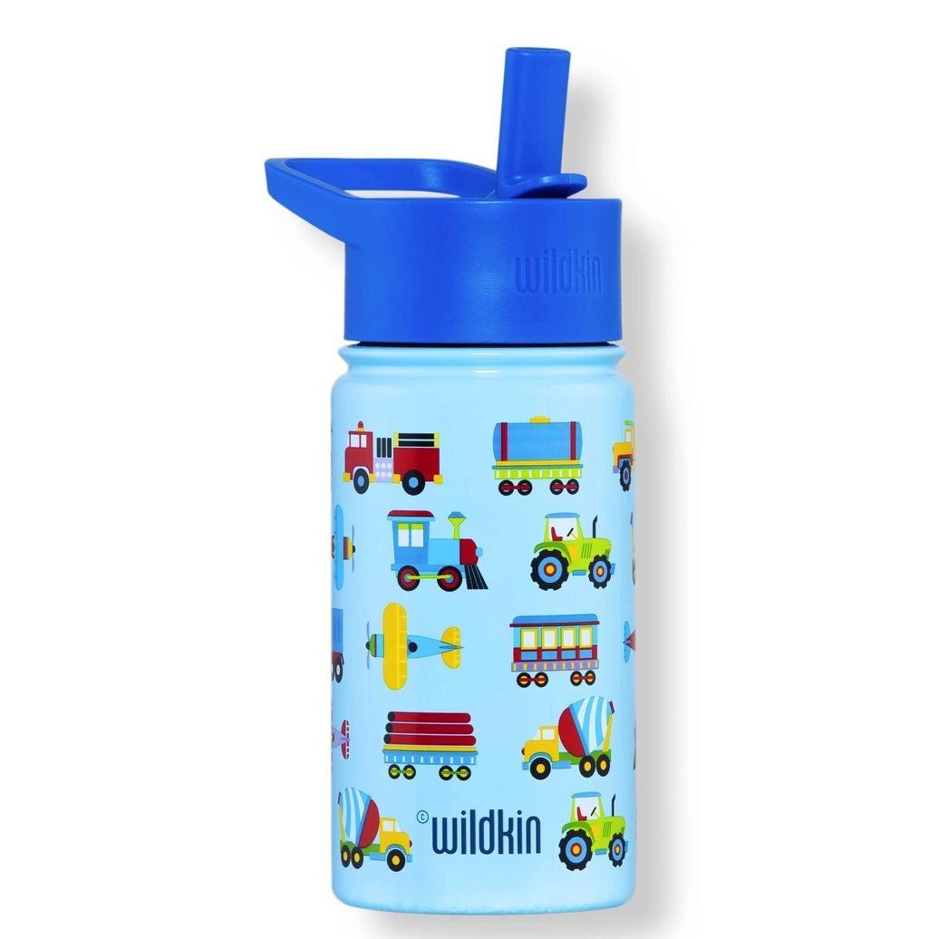 Insulated 14 oz Stainless Steel Water Bottle w/ Straw - Trains, Planes, & Trucks