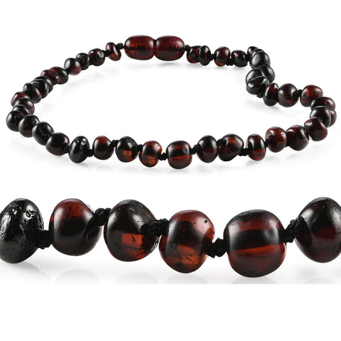 Baltic Amber Necklace for Women - Natural Cognac Lemon Cherry Flat Oval  Beads - Certified & Boxed
