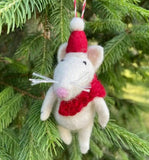 Felted Wool Ornaments from The Winding Road - Mouse w/ Santa Hat