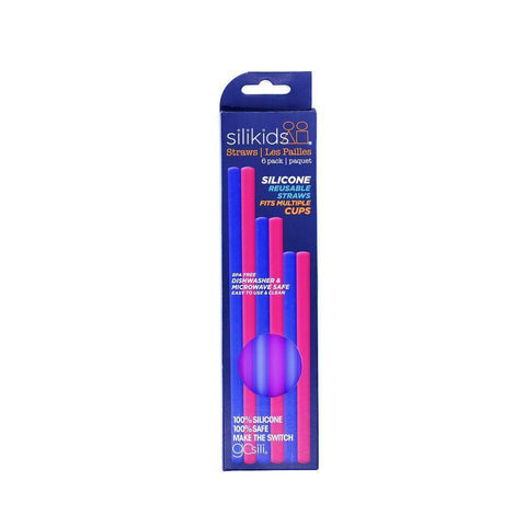 Silikids Reusable Silicone Straws 6-Pack, Cobalt/Berry